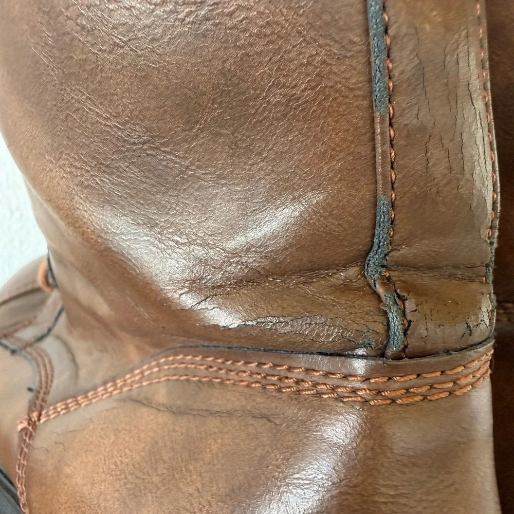Frye & Co Kane Mens 11M Brown Combat Boots Cap Toe Lace Up Side Zip